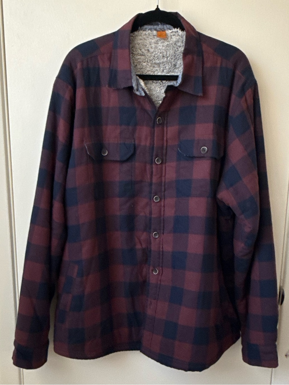 Tailor Vintage Red & Navy Plaid Sherpa-Lined Shirt Jacket